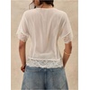 image:imageGORGLITTER Womens Floral Lace Tops Short Sleeve V Neck Button Down Shirts Boho See Through Babydoll Going Out BlouseWhite