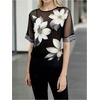 image:imageGORGLITTER Womens Floral Tops Mesh Half Sleeve Crew Neck Keyhole Back Blouse Dressy Casual See Through ShirtBlack