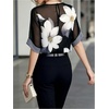 image:imageGORGLITTER Womens Floral Tops Mesh Half Sleeve Crew Neck Keyhole Back Blouse Dressy Casual See Through ShirtBlack