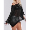 image:imageGORGLITTER Womens Goth Poncho Top Sheer Mesh Off The Shoulder Y2k Punk Lace Up Flowy Ruffled See Through BlouseBlack
