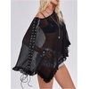 image:imageGORGLITTER Womens Goth Poncho Top Sheer Mesh Off The Shoulder Y2k Punk Lace Up Flowy Ruffled See Through BlouseBlack