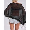 image:imageGORGLITTER Womens Goth Poncho Top Sheer Mesh Off The Shoulder Y2k Punk Lace Up Flowy Ruffled See Through BlouseBlack