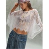 image:imageGORGLITTER Womens Lace Sheer Poncho Top Mesh See Through Cover Up Sexy Blouses Bat Wing Asymmetrical TopsWhite