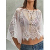 image:imageGORGLITTER Womens Lace Sheer Poncho Top Mesh See Through Cover Up Sexy Blouses Bat Wing Asymmetrical TopsWhite