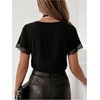 image:imageGORGLITTER Womens Lace Short Sleeve V Neck Casual Tee T Shirts Tops  Lace V Neck Country Concert Dressy Date Night Party Brunch Blouse Going Out Tops Trendy 2026Black