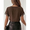 image:imageGORGLITTER Womens Lace Short Sleeve V Neck Casual Tee T Shirts Tops  Lace V Neck Country Concert Dressy Date Night Party Brunch Blouse Going Out Tops Trendy 2026Brown