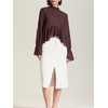 image:imageGORGLITTER Womens Long Sleeve Chiffon Blouse Ruffle Crop Tops Fall Outfits  Asymmetrical Bell Sleeve Flowy Tie Back Ruffle Hem Old Money Style Dressy Long Sleeve Work BlouseBrown