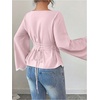 image:imageGORGLITTER Womens Peplum Tops Bell Long Sleeve Babydoll Elegant Blouse  Boat Neck Embroidered Tops Tie Back Business Casual Work Shirts Fall Tops for Women 2026Pink