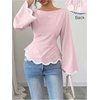 image:imageGORGLITTER Womens Peplum Tops Bell Long Sleeve Babydoll Elegant Blouse  Boat Neck Embroidered Tops Tie Back Business Casual Work Shirts Fall Tops for Women 2026Pink