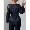 image:imageGORGLITTER Womens Pinstripe Cinched Waist Blouse Ruched Bell Sleeve Shirts  Going Out Top Business Casual Work Blouse Casual Long Sleeve Work Shirts Dressy TopDark Blue
