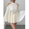 image:imageGORGLITTER Womens Pleated Cold Shoulder Bat Wing Tops Flowy Blouses  Tie Waist Long Sleeve Ladies Causal Blouses Work Business Office Asymmetrical Fall Outfits 2026Apricot