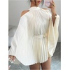 image:imageGORGLITTER Womens Pleated Cold Shoulder Bat Wing Tops Flowy Blouses  Tie Waist Long Sleeve Ladies Causal Blouses Work Business Office Asymmetrical Fall Outfits 2026Apricot