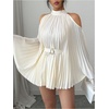 image:imageGORGLITTER Womens Pleated Cold Shoulder Bat Wing Tops Flowy Blouses  Tie Waist Long Sleeve Ladies Causal Blouses Work Business Office Asymmetrical Fall Outfits 2026Apricot