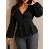 image:imageGORGLITTER Womens Plus Size Date Night Tops Polka Dots Lace Bishop Long Sleeve Deep V Peplum Shirts Flowy Blouse TopsBlack