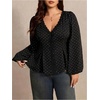 image:imageGORGLITTER Womens Plus Size Date Night Tops Polka Dots Lace Bishop Long Sleeve Deep V Peplum Shirts Flowy Blouse TopsBlack