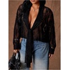 image:imageGORGLITTER Womens Plus Size Lace Tops Sheer Mesh Tie Front Deep V Neck Blouse Y2k See Through ShirtsBlack