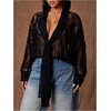 image:imageGORGLITTER Womens Plus Size Lace Tops Sheer Mesh Tie Front Deep V Neck Blouse Y2k See Through ShirtsBlack