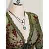 image:imageGORGLITTER Womens Plus Size Mesh Bell Sleeve Top 70s Tie Front Paisley Boho Peplum Babydoll Tops BlouseGreen