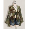 image:imageGORGLITTER Womens Plus Size Mesh Bell Sleeve Top 70s Tie Front Paisley Boho Peplum Babydoll Tops BlouseGreen