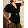image:imageGORGLITTER Womens Plus Size Metal Wrap Top Dressy Casual V Neck Dolman Short Sleeve Blouse Elegant Business Shirt
