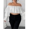 image:imageGORGLITTER Womens Plus Size Off The Shoulder Tops Bell Sleeve Crop Top  Ruffle Hem Tiered Long Sleeve Bell Sleeve Cropped Dressy Blouse for Women Plus Size Date NightWhite