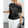 image:imageGORGLITTER Womens Plus Size Satin Lace Off The Shoulder Top Dressy Blouses  Elegant Business Casual Tops Formal Short Sleeve Asymmetrical Going Out Blouse ShirtBlack