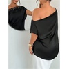 image:imageGORGLITTER Womens Plus Size Satin Lace Off The Shoulder Top Dressy Blouses  Elegant Business Casual Tops Formal Short Sleeve Asymmetrical Going Out Blouse ShirtBlack