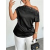 image:imageGORGLITTER Womens Plus Size Satin Lace Off The Shoulder Top Dressy Blouses  Elegant Business Casual Tops Formal Short Sleeve Asymmetrical Going Out Blouse ShirtBlack