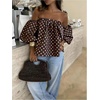 image:imageGORGLITTER Womens Polka Dots Off The Shoulder Blouse Cute Going Out Tops  Puff Sleeve Ruffle Flowy Tops Off Shoulder Y2k Polka Dots Tops Dressy Cute Tops for Date NightCoffee Brown