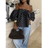 image:imageGORGLITTER Womens Polka Dots Off The Shoulder Blouse Cute Going Out Tops  Puff Sleeve Ruffle Flowy Tops Off Shoulder Y2k Polka Dots Tops Dressy Cute Tops for Date NightBlack