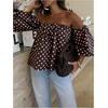 image:imageGORGLITTER Womens Polka Dots Off The Shoulder Blouse Cute Going Out Tops  Puff Sleeve Ruffle Flowy Tops Off Shoulder Y2k Polka Dots Tops Dressy Cute Tops for Date NightCoffee Brown