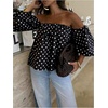 image:imageGORGLITTER Womens Polka Dots Off The Shoulder Blouse Cute Going Out Tops  Puff Sleeve Ruffle Flowy Tops Off Shoulder Y2k Polka Dots Tops Dressy Cute Tops for Date NightBlack