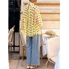 image:imageGORGLITTER Womens Polka Dots Top Chiffon Lantern Sleeve Flowy Blouses  Pleated Tie Neck Mesh Sheer Long Sleeve Tops See Through Going Out Fall Outfits ElegantYellow