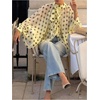 image:imageGORGLITTER Womens Polka Dots Top Chiffon Lantern Sleeve Flowy Blouses  Pleated Tie Neck Mesh Sheer Long Sleeve Tops See Through Going Out Fall Outfits ElegantYellow