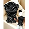 image:imageGORGLITTER Womens Polka Dots Top Lace Trim Ruched Mock Neck Dressy Casual Blouse Summer Business Sleeveless ShirtsBlack