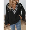 image:imageGORGLITTER Womens Prairie Linen Peasant Blouses Boho Embroidered Tops  Bishop Long Sleeve V Neck Shirt Western Cowgirl Hippie Clothes Dressy Casual Going Out OutfitsBlack