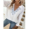 image:imageGORGLITTER Womens Prairie Linen Peasant Blouses Boho Embroidered Tops  Bishop Long Sleeve V Neck Shirt Western Cowgirl Hippie Clothes Dressy Casual Going Out OutfitsWhite