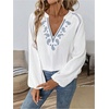 image:imageGORGLITTER Womens Prairie Linen Peasant Blouses Boho Embroidered Tops  Bishop Long Sleeve V Neck Shirt Western Cowgirl Hippie Clothes Dressy Casual Going Out OutfitsWhite
