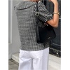 image:imageGORGLITTER Womens Puff Short Sleeve Gingham Top Blouses Dressy Casual  Bow Tie Front Button Up Collared Shirts Vacation Going Out Outfits Cute Fashion ClothesBlack and White
