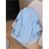 image:imageGORGLITTER Womens Rhinestone Top Blouses Dressy Business Casual Outfits  Floral Striped Button Up Long Sleeve Shirts Work Office Outfits Fall Fancy ClothesBlue