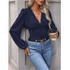 image:imageGORGLITTER Womens Ruched V Neck Blouse Business Casual Cinched Waist Top  Lantern Sleeve Blouse Date Night Tops Sexy Shirts for Women Going Out Dressy Crop BlouseDark Blue