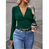 image:imageGORGLITTER Womens Ruched V Neck Blouse Business Casual Cinched Waist Top  Lantern Sleeve Blouse Date Night Tops Sexy Shirts for Women Going Out Dressy Crop BlouseDark Green
