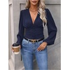 image:imageGORGLITTER Womens Ruched V Neck Blouse Business Casual Cinched Waist Top  Lantern Sleeve Blouse Date Night Tops Sexy Shirts for Women Going Out Dressy Crop BlouseDark Blue
