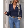 image:imageGORGLITTER Womens Ruched V Neck Blouse Business Casual Cinched Waist Top  Lantern Sleeve Blouse Date Night Tops Sexy Shirts for Women Going Out Dressy Crop BlouseDark Blue