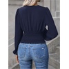 image:imageGORGLITTER Womens Ruched V Neck Blouse Business Casual Cinched Waist Top  Lantern Sleeve Blouse Date Night Tops Sexy Shirts for Women Going Out Dressy Crop BlouseDark Blue