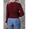 image:imageGORGLITTER Womens Ruched V Neck Blouse Business Casual Cinched Waist Top  Lantern Sleeve Blouse Date Night Tops Sexy Shirts for Women Going Out Dressy Crop BlouseBurgundy