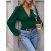 image:imageGORGLITTER Womens Ruched V Neck Blouse Business Casual Cinched Waist Top  Lantern Sleeve Blouse Date Night Tops Sexy Shirts for Women Going Out Dressy Crop BlouseDark Green