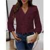 image:imageGORGLITTER Womens Ruffled Top Blouses Dressy Business Casual Outfits  Button Up Long Sleeve V Neck Shirts Work Office Outfits Elegant Fancy ClothesBurgundy