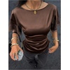 image:imageGORGLITTER Womens Satin Lace Tops Ruched Tie Back Cinched Waist Short Sleeve T Shirt Boat Neck Dressy Casual TeeBrown