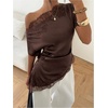image:imageGORGLITTER Womens Satin Off The Shoulder Lace Tops Dressy Casual Outfits  One Shoulder Dolman Sleeve Ruched Blouses Asymmetrical Tops Business Work Siren Office ClothesBrown